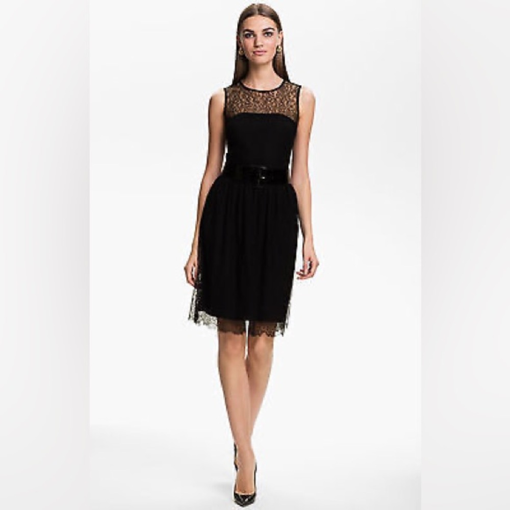St. John Black Sleeveless Chantilly Lace Dress black size 10